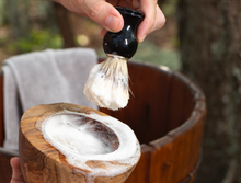 Bay Rum Scented Outlaw Shave Soap Lathered in Bowl with Brush