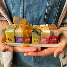 Eco-friendly gift box of The Mini Bar six soap sampler by Mood Indigo Living
