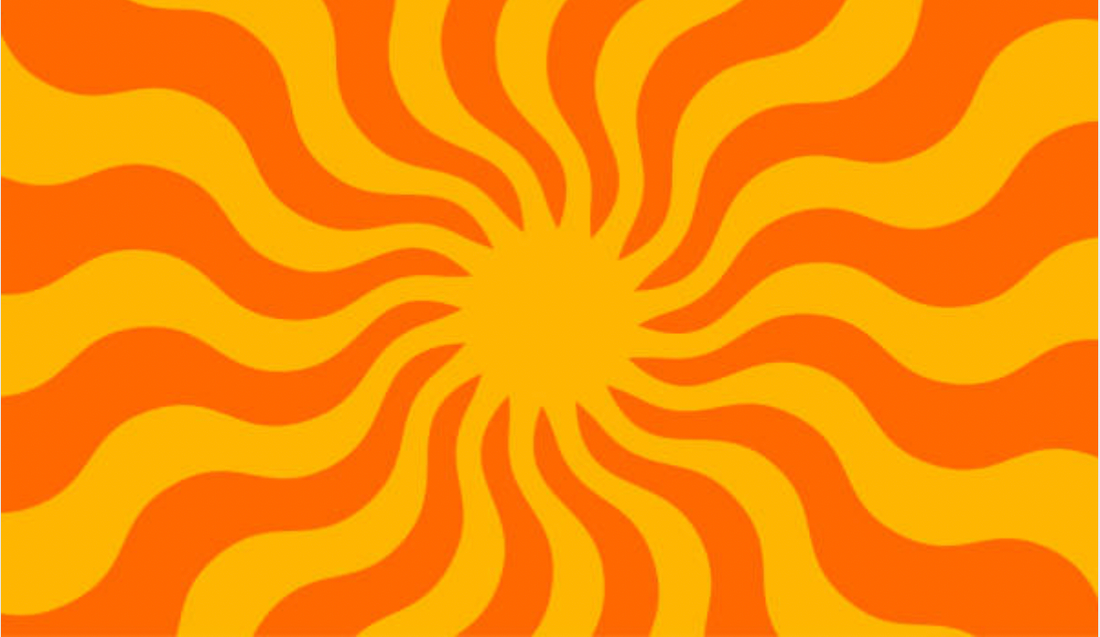 Stylized sun graphic with wavy rays.