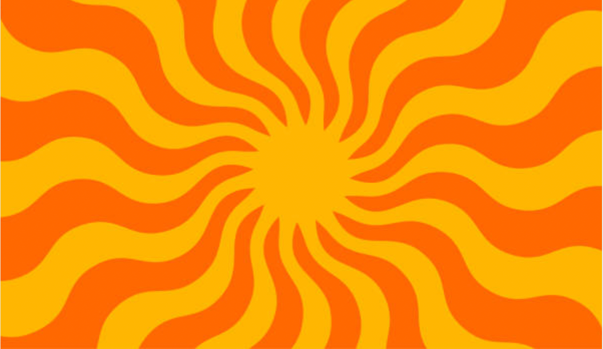 Stylized sun graphic with wavy rays.