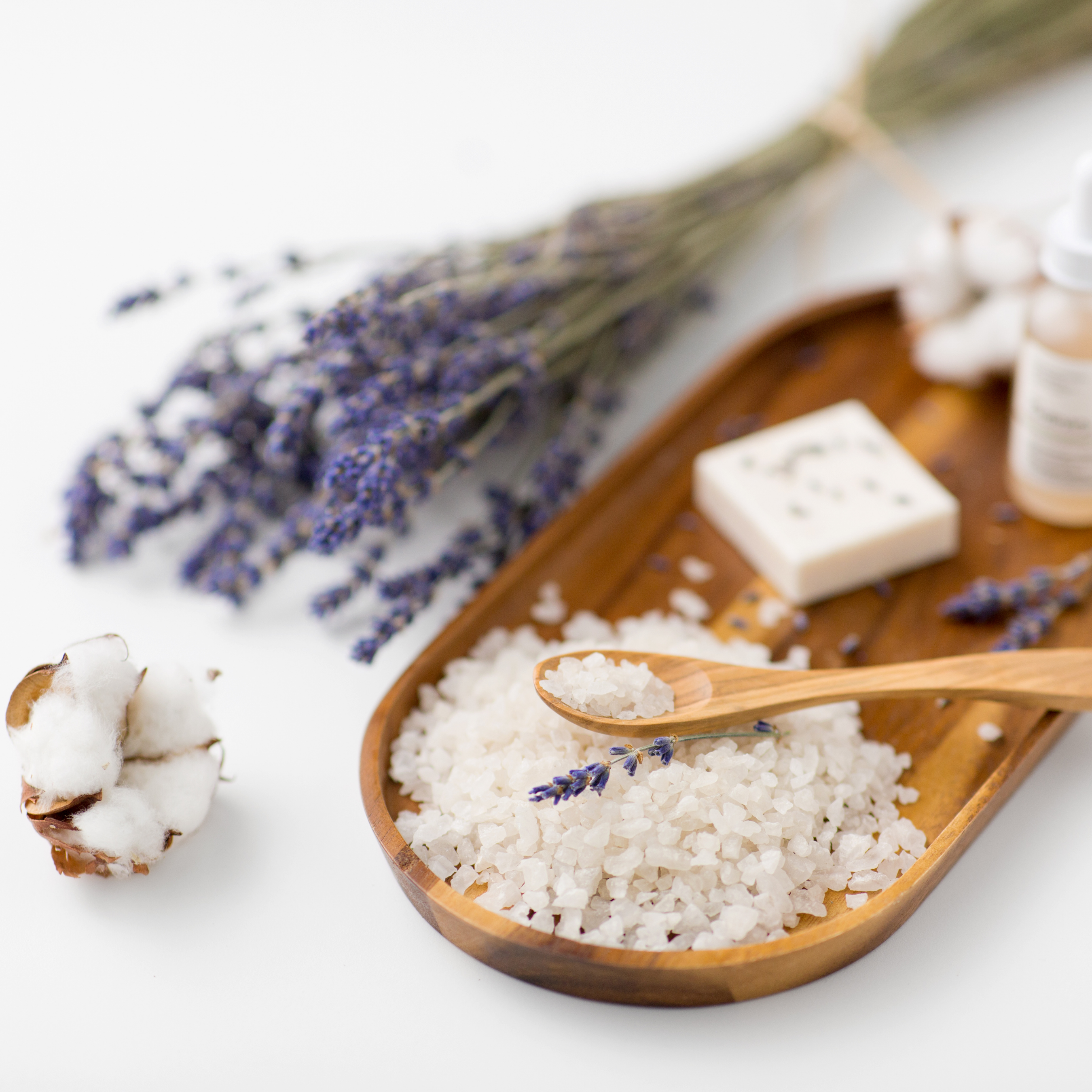 Lavender, salt and exotic butter ingredients for a sugar scrub.