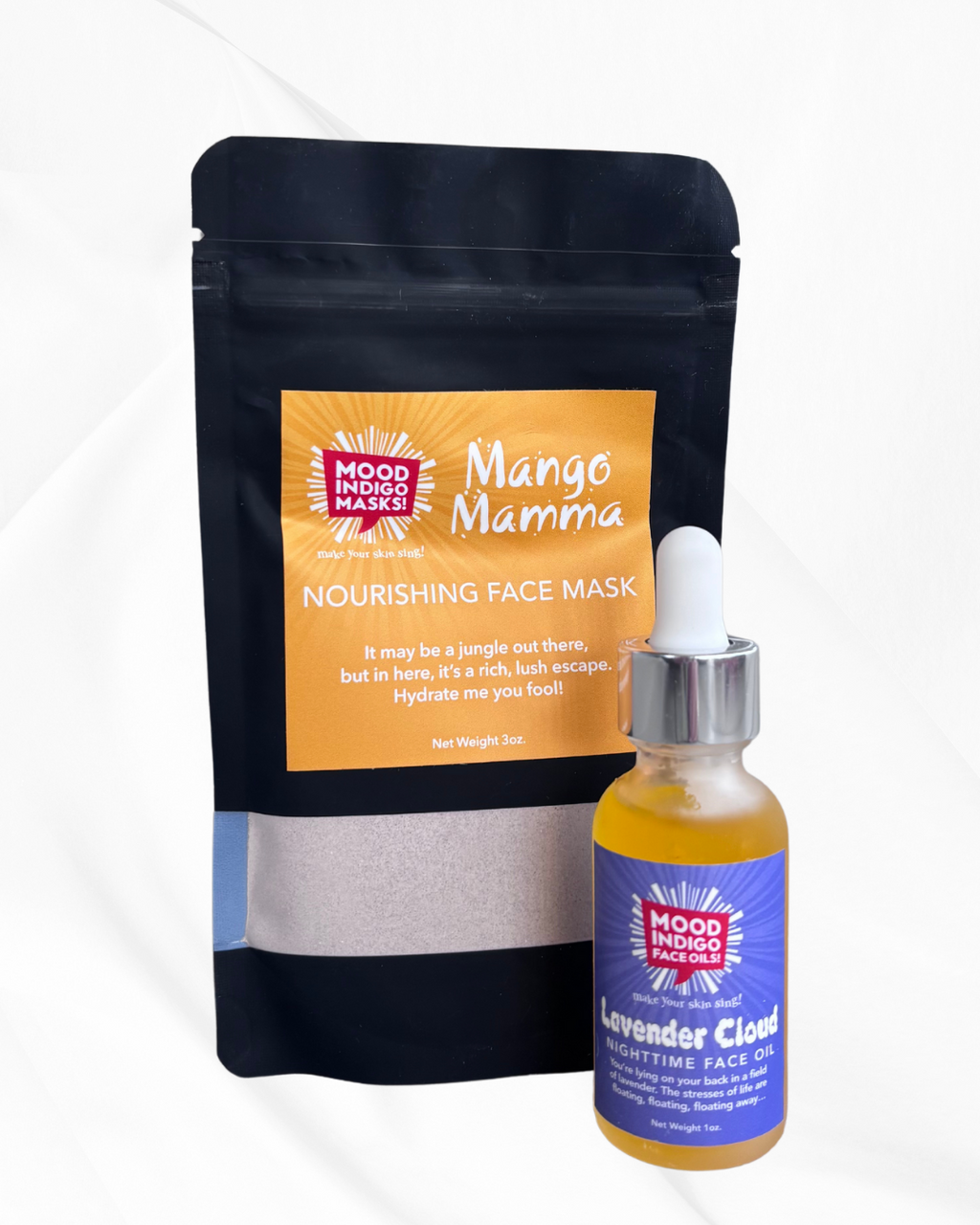Mango Mamma face mask poweder and face oil in bottle