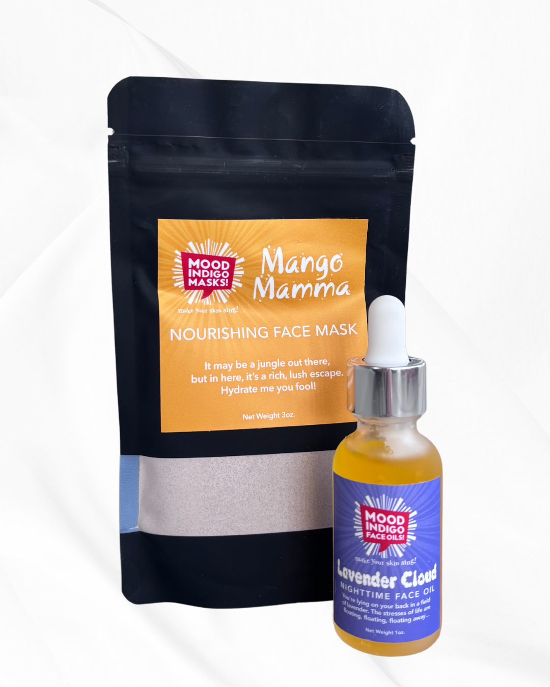Mango Mamma face mask poweder and face oil in bottle