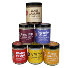 All natural sugar scrubs with essential oils and vitamin E for soft, glowing skin.