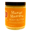 Hand-whipped Mango Body Butter in a clear jar showing creamy, soft-peaked texture."
