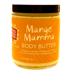 Hand-whipped Mango Body Butter in a clear jar showing creamy, soft-peaked texture."