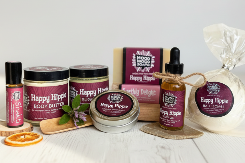 Patchouli Bliss Gift Set product photography luxury spa gift set with patchouli orange essential oil body care collection complete self-care bundle bohemian gift