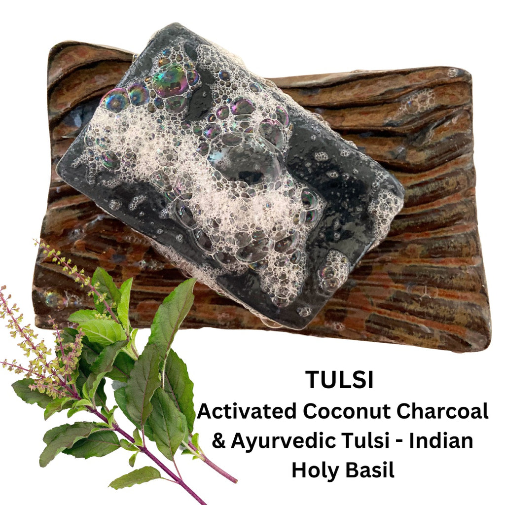 Activated Coconut Charcoal Detox Soap scented with ayurvedic Indian Holy basil