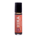 A roll-on bottle of HINA essential oil perfume with a creamy vanilla base, peppermint, and cinnamon scents.